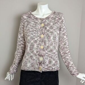 Liz Claiborne Petite M Marled Knit Cardigan – Cotton – Button Front